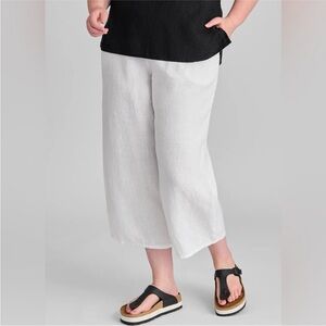FLAX | Women’s White 100% Linen Elastic Waist Wide Leg Panel Pants size Large